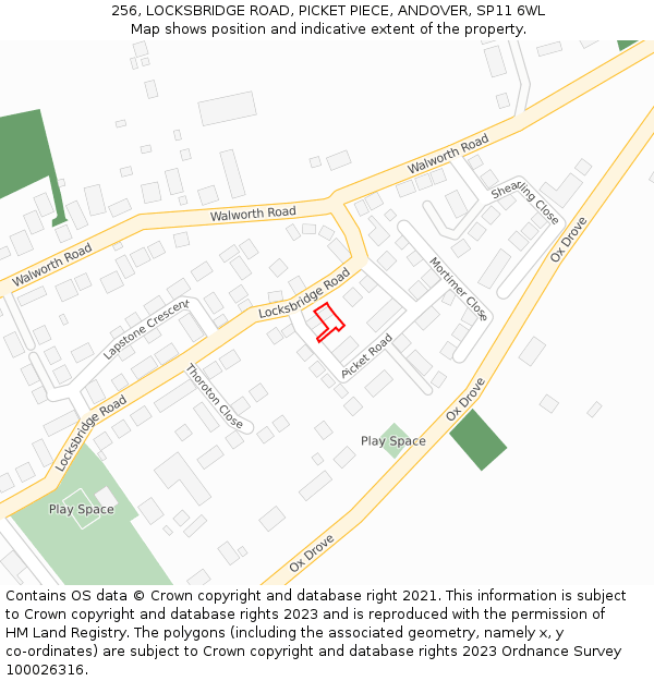 256, LOCKSBRIDGE ROAD, PICKET PIECE, ANDOVER, SP11 6WL: Location map and indicative extent of plot