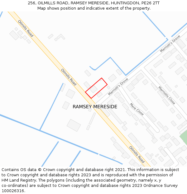 256, OILMILLS ROAD, RAMSEY MERESIDE, HUNTINGDON, PE26 2TT: Location map and indicative extent of plot