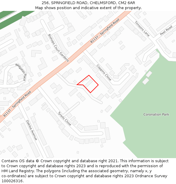 256, SPRINGFIELD ROAD, CHELMSFORD, CM2 6AR: Location map and indicative extent of plot