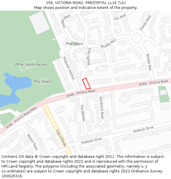 256, VICTORIA ROAD, PRESTATYN, LL19 7UU: Location map and indicative extent of plot