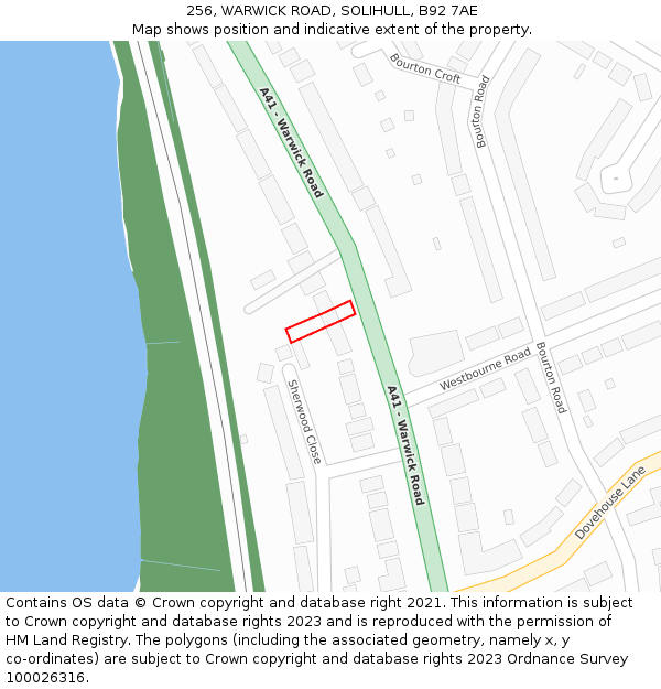 256, WARWICK ROAD, SOLIHULL, B92 7AE: Location map and indicative extent of plot