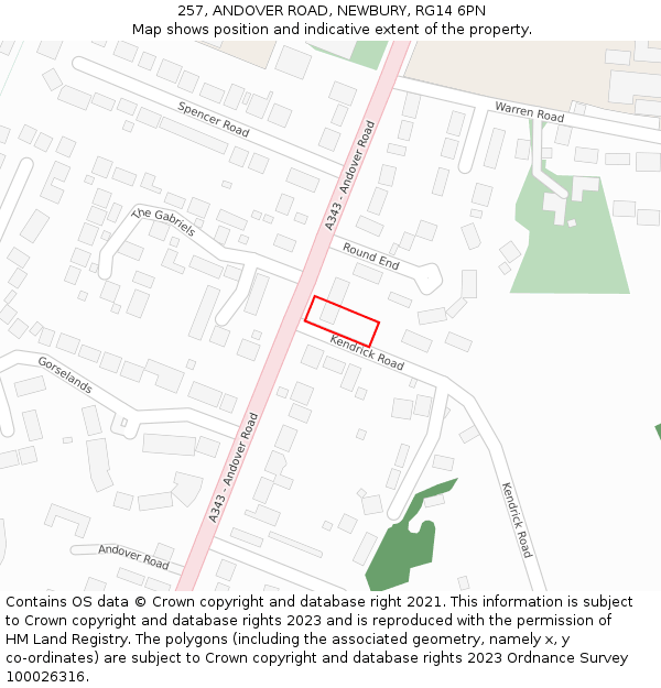 257, ANDOVER ROAD, NEWBURY, RG14 6PN: Location map and indicative extent of plot
