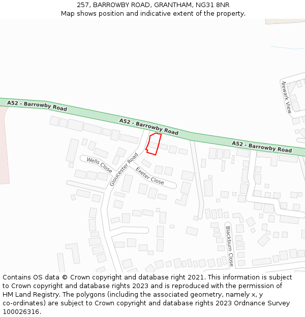 257, BARROWBY ROAD, GRANTHAM, NG31 8NR: Location map and indicative extent of plot