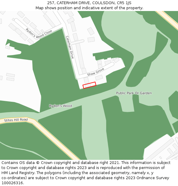 257, CATERHAM DRIVE, COULSDON, CR5 1JS: Location map and indicative extent of plot