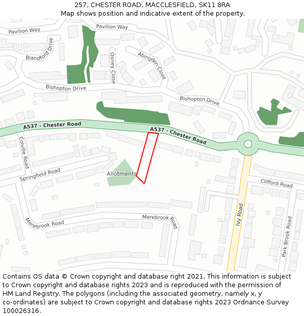 257, CHESTER ROAD, MACCLESFIELD, SK11 8RA: Location map and indicative extent of plot