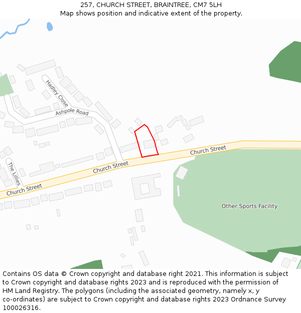 257, CHURCH STREET, BRAINTREE, CM7 5LH: Location map and indicative extent of plot