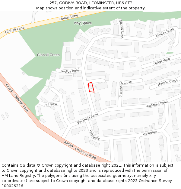 257, GODIVA ROAD, LEOMINSTER, HR6 8TB: Location map and indicative extent of plot