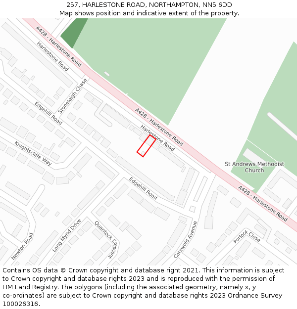 257, HARLESTONE ROAD, NORTHAMPTON, NN5 6DD: Location map and indicative extent of plot