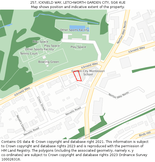 257, ICKNIELD WAY, LETCHWORTH GARDEN CITY, SG6 4UE: Location map and indicative extent of plot