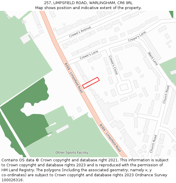257, LIMPSFIELD ROAD, WARLINGHAM, CR6 9RL: Location map and indicative extent of plot