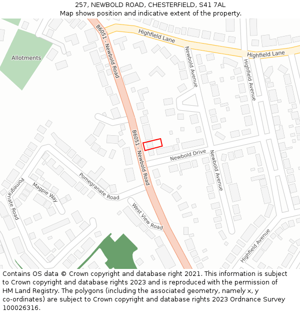 257, NEWBOLD ROAD, CHESTERFIELD, S41 7AL: Location map and indicative extent of plot