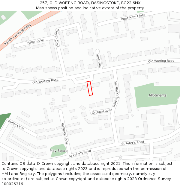 257, OLD WORTING ROAD, BASINGSTOKE, RG22 6NX: Location map and indicative extent of plot