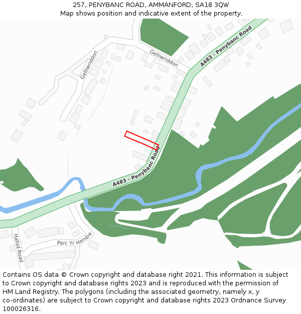 257, PENYBANC ROAD, AMMANFORD, SA18 3QW: Location map and indicative extent of plot