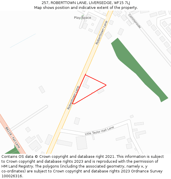 257, ROBERTTOWN LANE, LIVERSEDGE, WF15 7LJ: Location map and indicative extent of plot