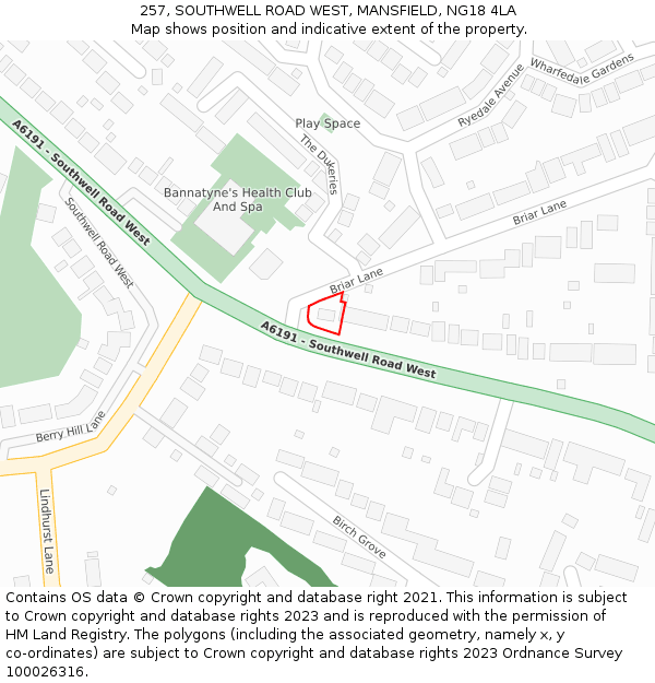 257, SOUTHWELL ROAD WEST, MANSFIELD, NG18 4LA: Location map and indicative extent of plot