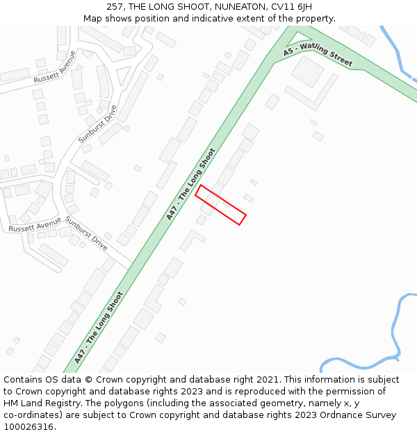 257, THE LONG SHOOT, NUNEATON, CV11 6JH: Location map and indicative extent of plot