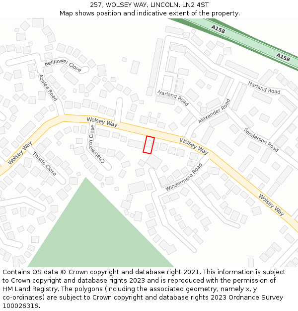 257, WOLSEY WAY, LINCOLN, LN2 4ST: Location map and indicative extent of plot