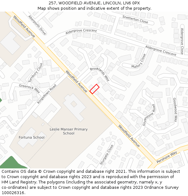 257, WOODFIELD AVENUE, LINCOLN, LN6 0PX: Location map and indicative extent of plot