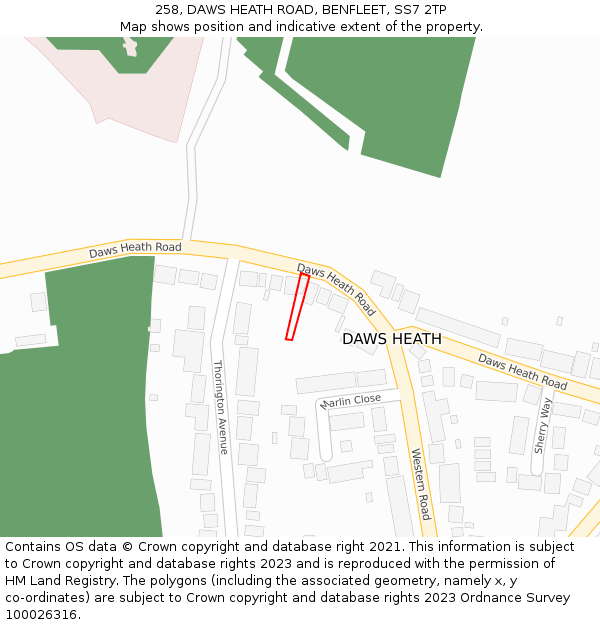 258, DAWS HEATH ROAD, BENFLEET, SS7 2TP: Location map and indicative extent of plot