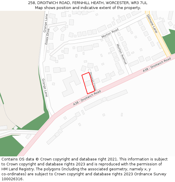 258, DROITWICH ROAD, FERNHILL HEATH, WORCESTER, WR3 7UL: Location map and indicative extent of plot