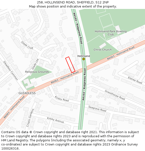 258, HOLLINSEND ROAD, SHEFFIELD, S12 2NP: Location map and indicative extent of plot