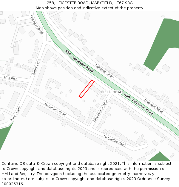 258, LEICESTER ROAD, MARKFIELD, LE67 9RG: Location map and indicative extent of plot