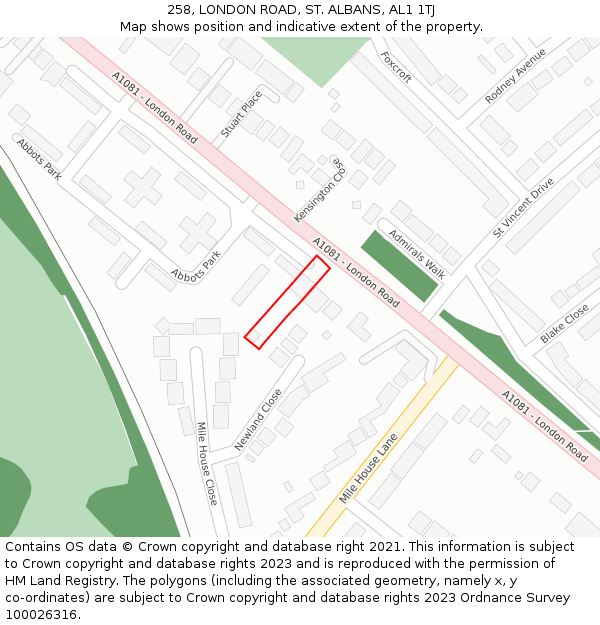 258, LONDON ROAD, ST. ALBANS, AL1 1TJ: Location map and indicative extent of plot