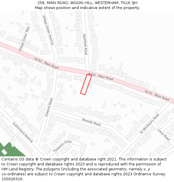 258, MAIN ROAD, BIGGIN HILL, WESTERHAM, TN16 3JH: Location map and indicative extent of plot