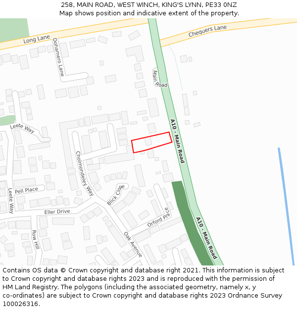 258, MAIN ROAD, WEST WINCH, KING'S LYNN, PE33 0NZ: Location map and indicative extent of plot