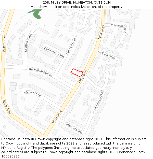 258, MILBY DRIVE, NUNEATON, CV11 6UH: Location map and indicative extent of plot