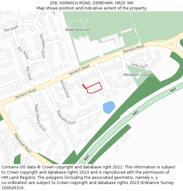 258, NORWICH ROAD, DEREHAM, NR20 3AY: Location map and indicative extent of plot