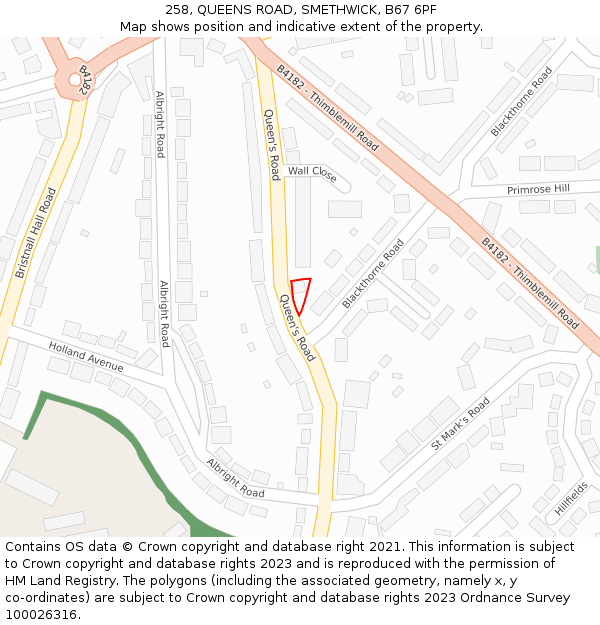 258, QUEENS ROAD, SMETHWICK, B67 6PF: Location map and indicative extent of plot