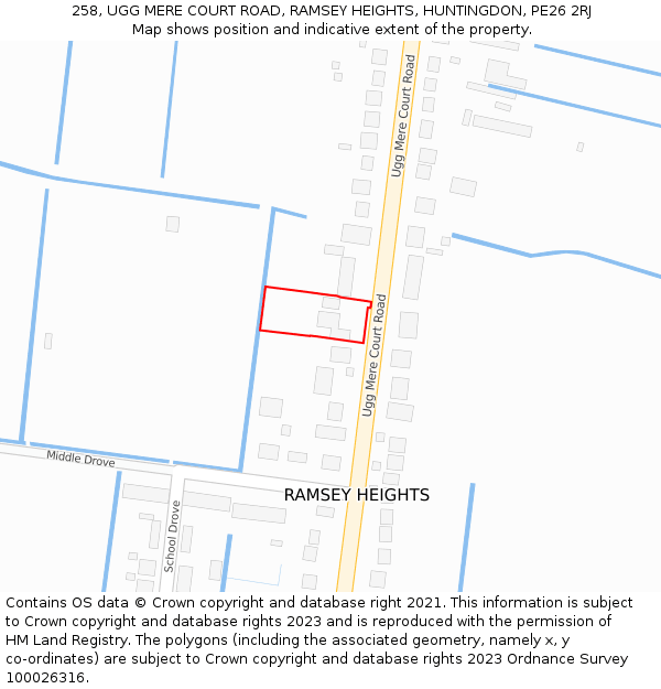 258, UGG MERE COURT ROAD, RAMSEY HEIGHTS, HUNTINGDON, PE26 2RJ: Location map and indicative extent of plot