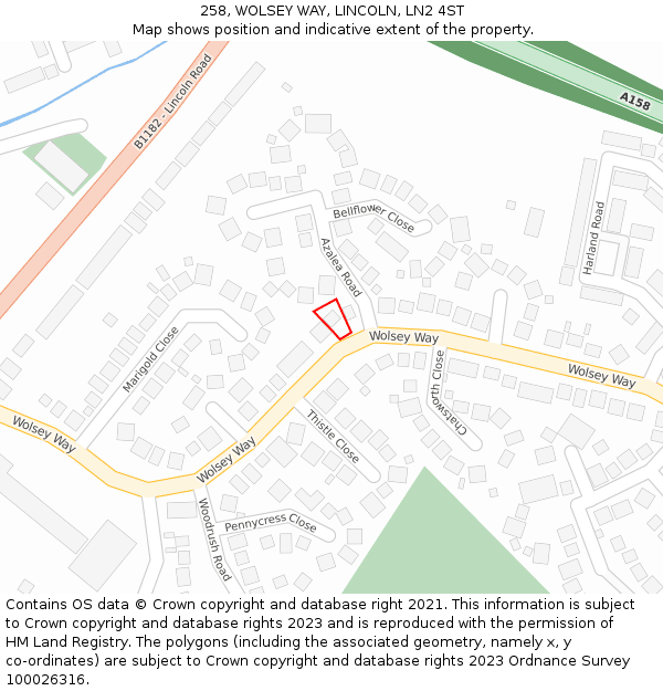 258, WOLSEY WAY, LINCOLN, LN2 4ST: Location map and indicative extent of plot