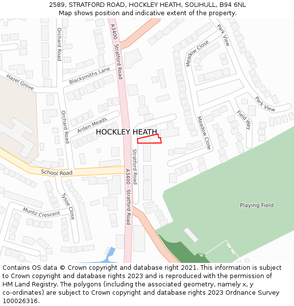 2589, STRATFORD ROAD, HOCKLEY HEATH, SOLIHULL, B94 6NL: Location map and indicative extent of plot