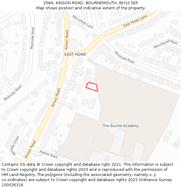 258A, KINSON ROAD, BOURNEMOUTH, BH10 5EP: Location map and indicative extent of plot