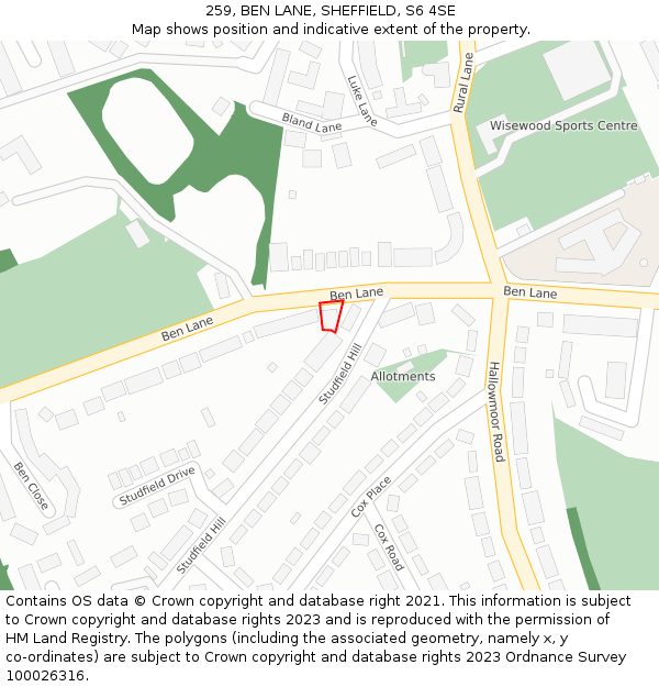 259, BEN LANE, SHEFFIELD, S6 4SE: Location map and indicative extent of plot