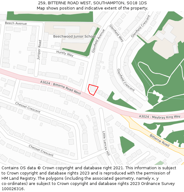 259, BITTERNE ROAD WEST, SOUTHAMPTON, SO18 1DS: Location map and indicative extent of plot