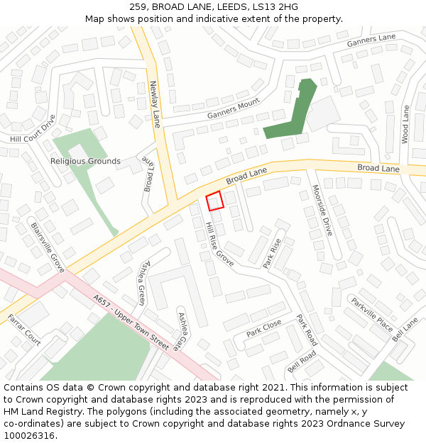 259, BROAD LANE, LEEDS, LS13 2HG: Location map and indicative extent of plot