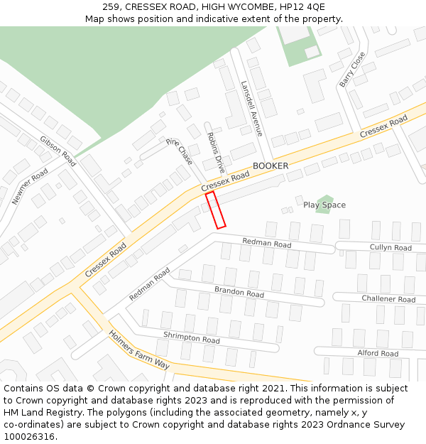 259, CRESSEX ROAD, HIGH WYCOMBE, HP12 4QE: Location map and indicative extent of plot