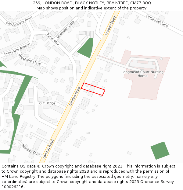 259, LONDON ROAD, BLACK NOTLEY, BRAINTREE, CM77 8QQ: Location map and indicative extent of plot