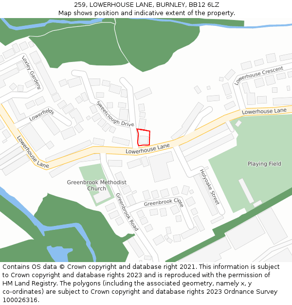 259, LOWERHOUSE LANE, BURNLEY, BB12 6LZ: Location map and indicative extent of plot