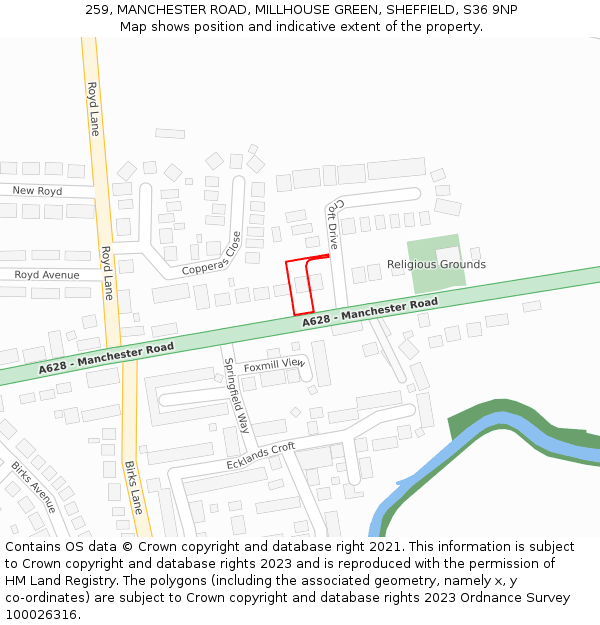 259, MANCHESTER ROAD, MILLHOUSE GREEN, SHEFFIELD, S36 9NP: Location map and indicative extent of plot