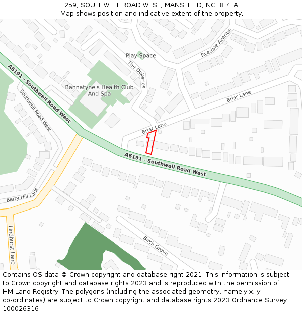 259, SOUTHWELL ROAD WEST, MANSFIELD, NG18 4LA: Location map and indicative extent of plot