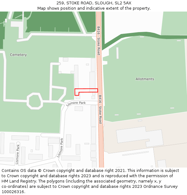 259, STOKE ROAD, SLOUGH, SL2 5AX: Location map and indicative extent of plot