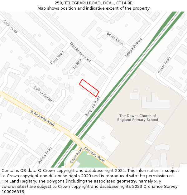 259, TELEGRAPH ROAD, DEAL, CT14 9EJ: Location map and indicative extent of plot