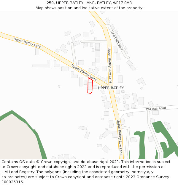 259, UPPER BATLEY LANE, BATLEY, WF17 0AR: Location map and indicative extent of plot