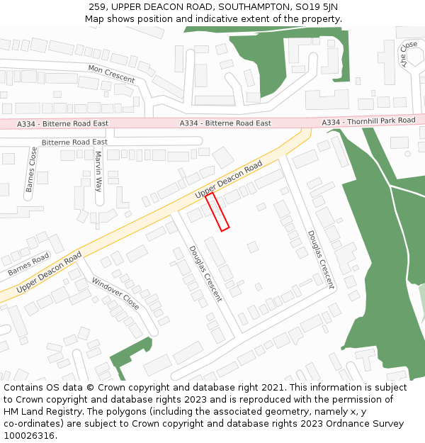 259, UPPER DEACON ROAD, SOUTHAMPTON, SO19 5JN: Location map and indicative extent of plot