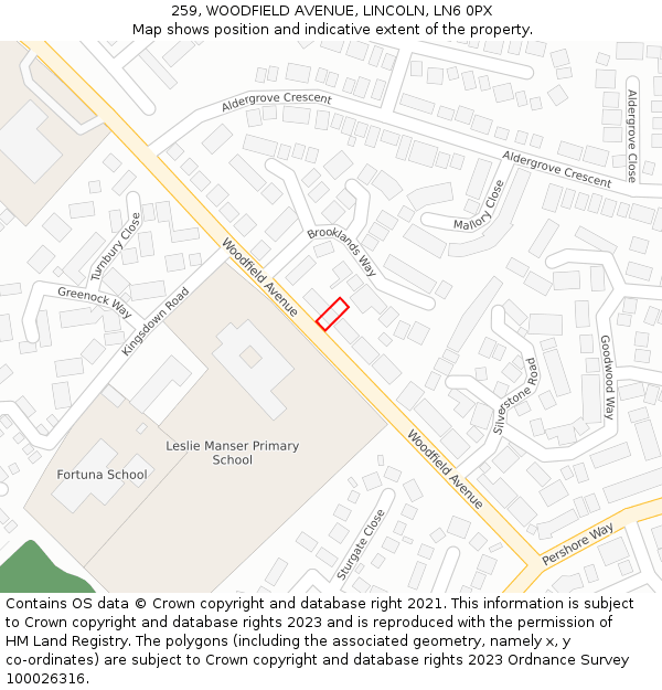 259, WOODFIELD AVENUE, LINCOLN, LN6 0PX: Location map and indicative extent of plot