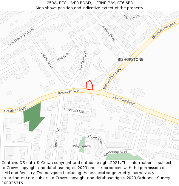 259A, RECULVER ROAD, HERNE BAY, CT6 6RR: Location map and indicative extent of plot